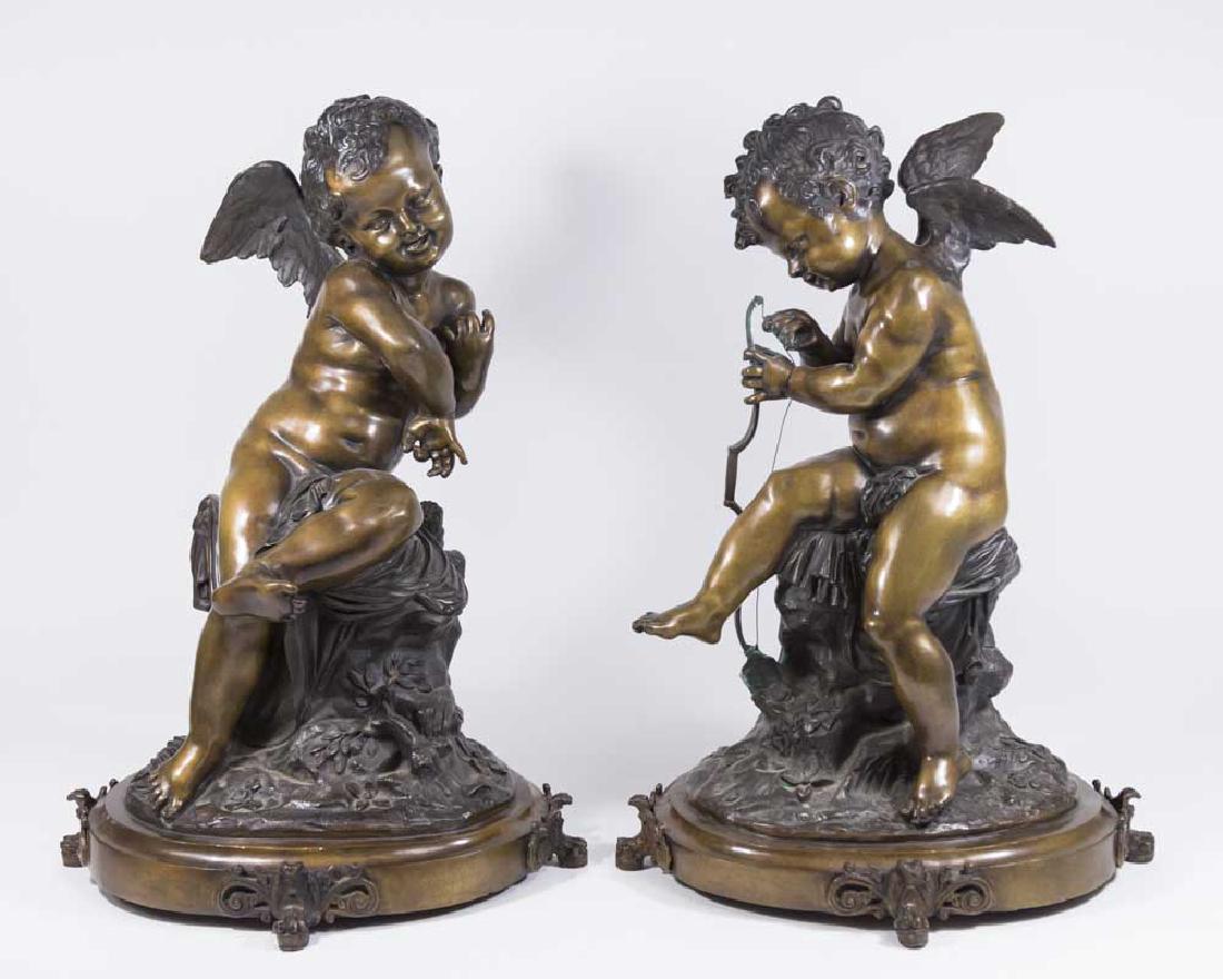 Pair Contemporary Bronze Allegorical Figural Putti (1 of 5)