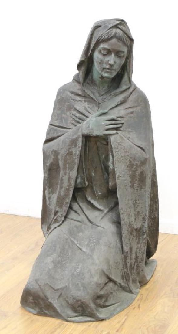 Bronze Garden Statue of Kneeling Woman Praying: Approx. 47" H.