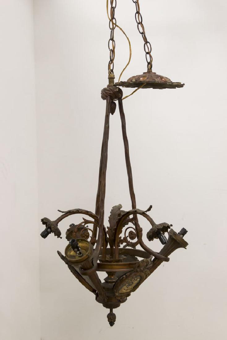 6-Light French Bronze Chandelier: With Wedgwood style plaques. Approx. 28" H x 15" W.