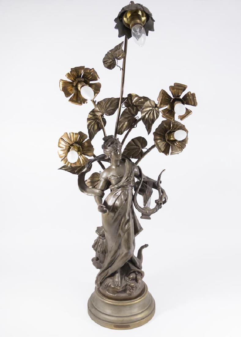 Gilt Metal Figural Floral Art Nouveau 5-Light Lamp (1 of 9)