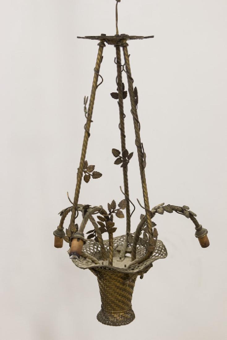 Small French Gilt Metal Basket 3-Light Chandelier (1 of 4)