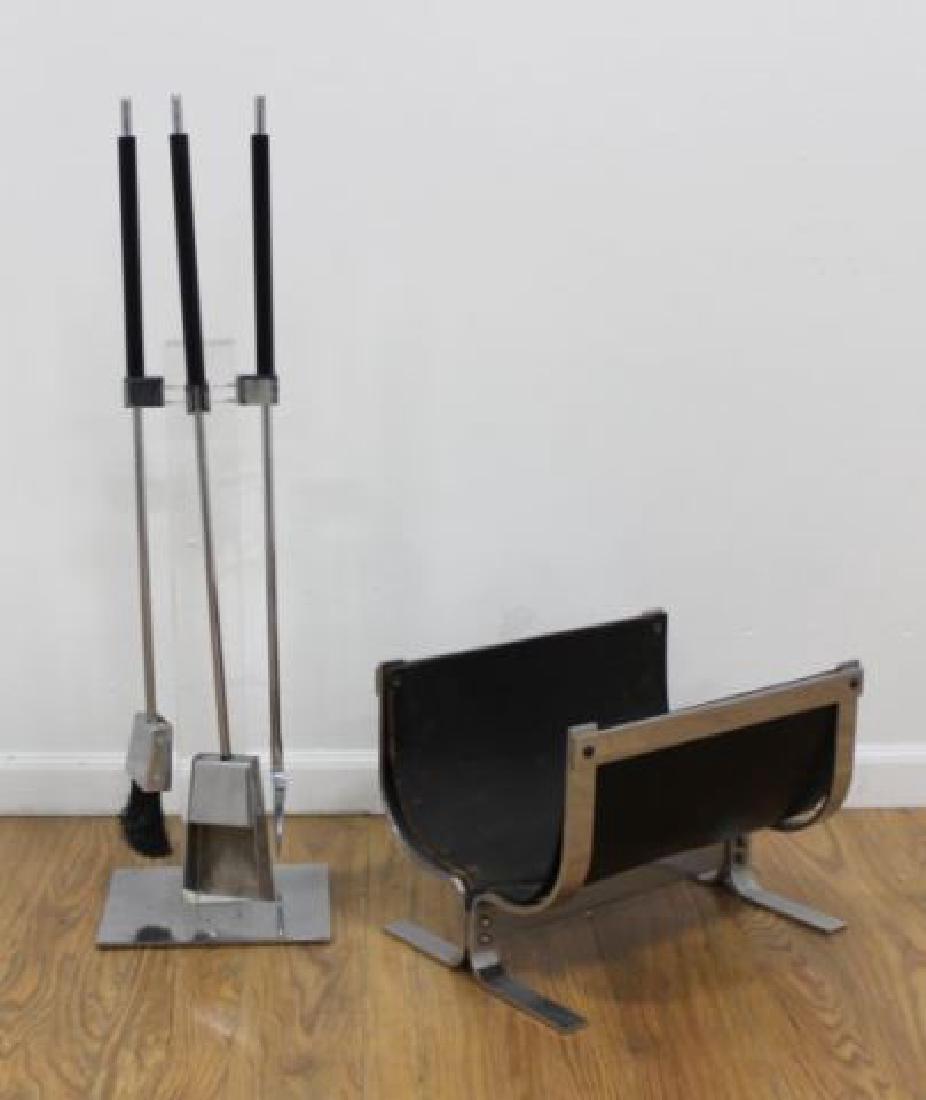:70s Lucite Chrome & Leather Fire Tools & Hod (1 of 3)