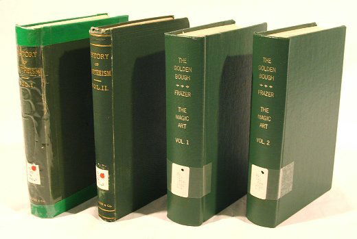 4 Vols. PANTHEISM Golden Bough Frazer Magic: This auction lot includes the following group of titles: - History of Pantheism by Constance - Dated 1878 by Samuel Deacon & Co. - 2 Vol. Set - The Magic Art by Frazer - Dated 1926 by Macmillan &