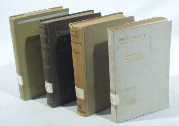 4V MISSION WORK AFRICA Fingoland Mashonaland: This auction lot includes the following group of titles: - John White of Mashonaland by Andrews - Dated 1935 by Hodder & Stoughton - circulation record inside front cover - Nina Castle by Symons -