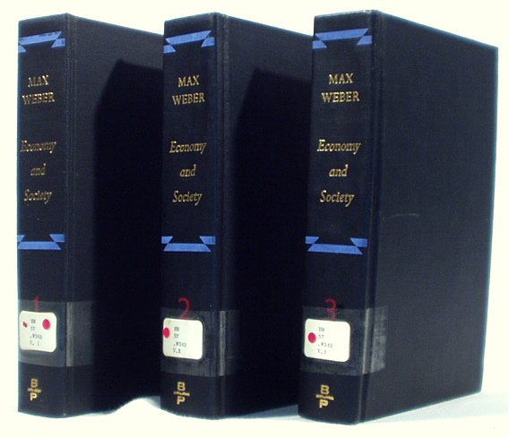 3V Set ECONOMY AND SOCIETY Weber Interpretive: Title: Economy and Society Author: Max Weber Publisher: Bedminster Printing Year: 1968 Number of Volumes: 3 Notes: This attractive outline of interpretive sociology is bound in black cl