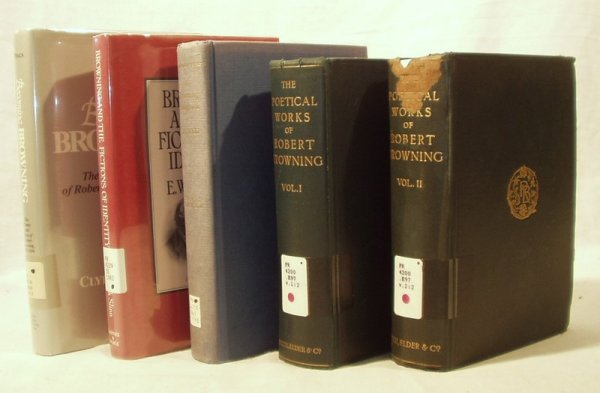 5V BROWNING Poetry Slinn Ryals DeVane Handbook: This auction lot includes the following group of titles: - The Poetical Works of Robert Browning by Browning - Dated 1896 by Elder - 2 Vols. torn cloth on spine - Browning and the Fictions of Ident