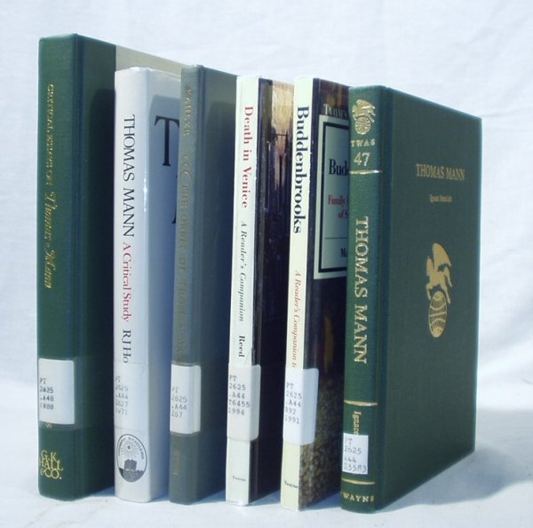 6V MANN Swales Reed Feuerlicht Kahler Hollingdale: This auction lot includes the following group of titles: - Critical Essays on Thomas Mann by Ezergailis - Dated 1988 by Hall - Thomas Mann: A Critical Study by Hollingdale - Dated 1971 by Bucknell