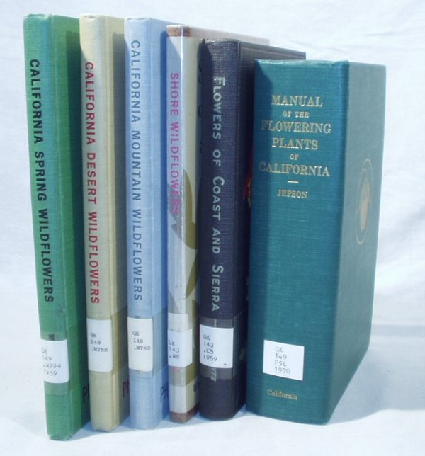 6V CALIFORNIA FLORA Jepson Munz Clements Desert: This auction lot includes the following group of titles: - Flowers of Coast and Sierra by Clements - Dated 1959 by Wilson - Shore Wildflowers by Munz - Dated 1964 by U. of California - Californ