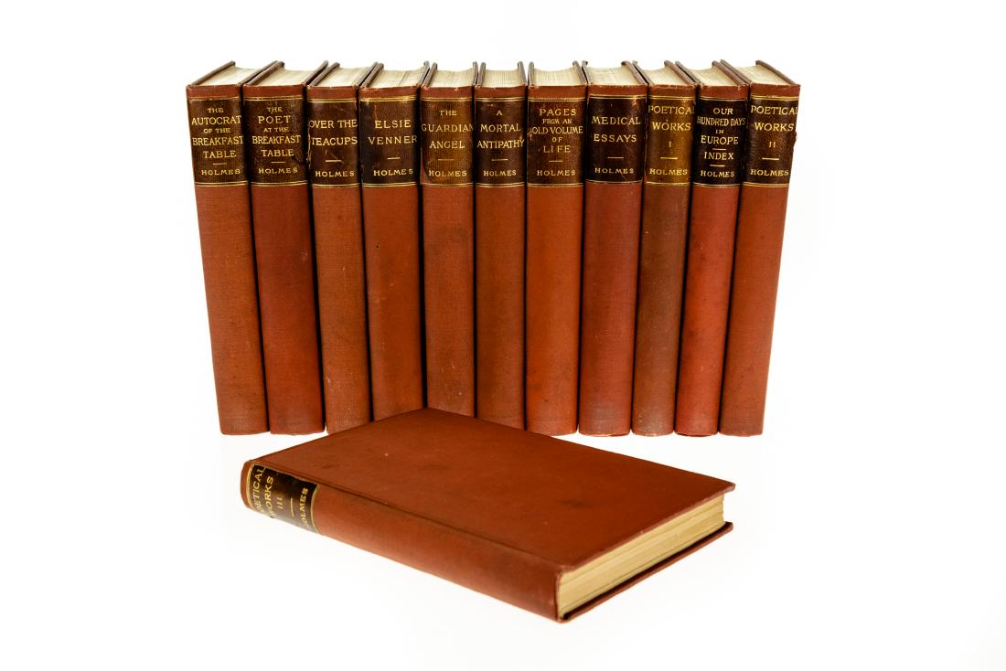 12V Oliver Wendell Holmes THE WRITINGS OF OLIVER: 12V Oliver Wendell Holmes THE WRITINGS OF OLIVER WENDELL HOLMES c1897 Uniformly Bound Riverside Press Elsie Venner Guardian Angel Mortal Antipathy Medical Essays Poetical Works Europe Over the Teacups