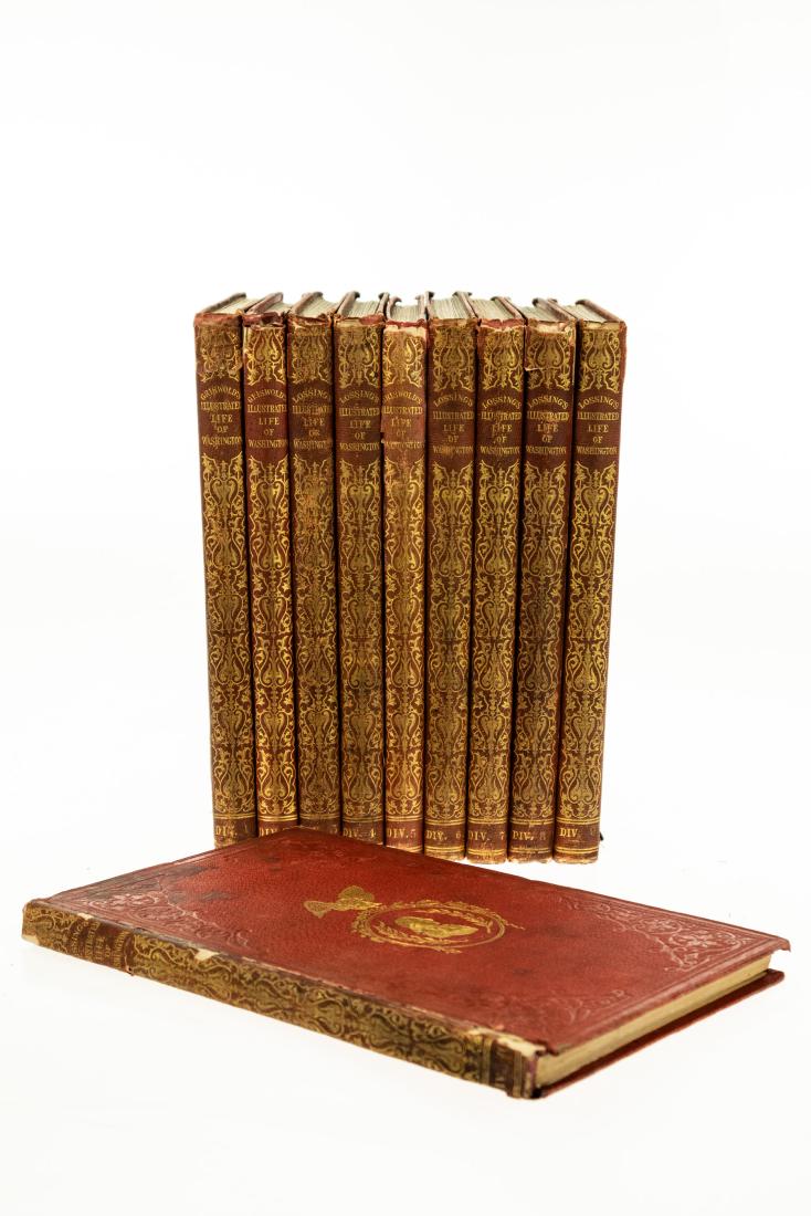 10V Benson J Lossing WASHINGTON A BIOGRAPHY 1860: 10V Benson J Lossing WASHINGTON A BIOGRAPHY 1860 Complete Set Decorative Gilt Binding Engraved Tissue-Guarded Illustrated Plates Portraits First President United States Military Political Analytical I