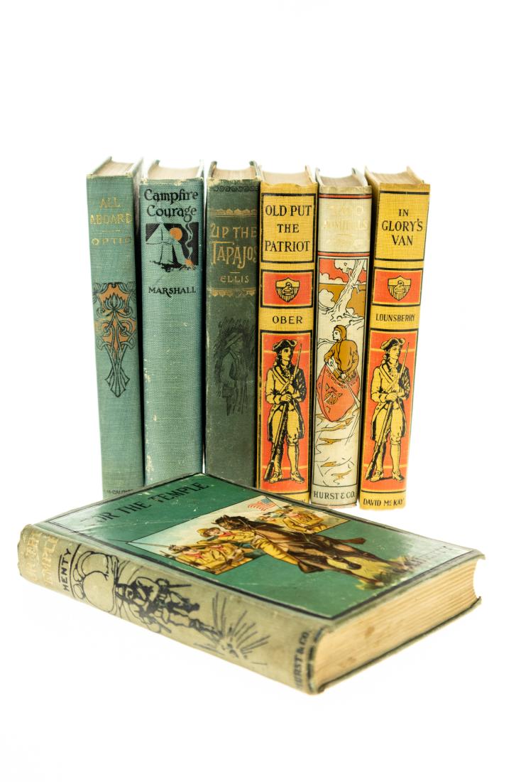 7V Collectible Juvenile Literature DECORATIVE ANTIQUE: 7V Collectible Juvenile Literature DECORATIVE ANTIQUE CHILDRENS LITERATURE Gilt Bindings Naval Adventure Military Exploration Tapajos Brazil Canadian Rockies Lounsberry Jerusalem Henty J Fenimore Coop