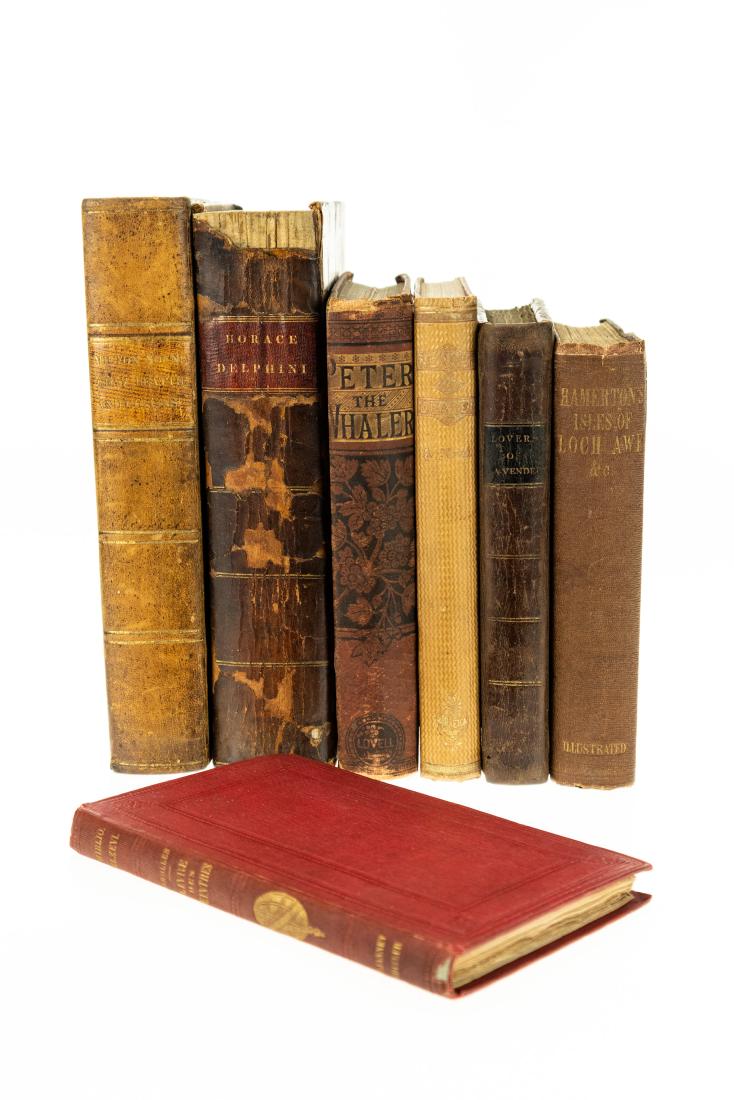 7V Collectible Books DECORATIVE ANTIQUE LITERATURE: 7V Collectible Books DECORATIVE ANTIQUE LITERATURE Leatherbound Gilt Poetry Milton Young Beattie Lovers Lavendee Gosse Connecticut Imprint Quinti Horath Flacci Opera Isles Loch Awe Philip Gilbert Hame