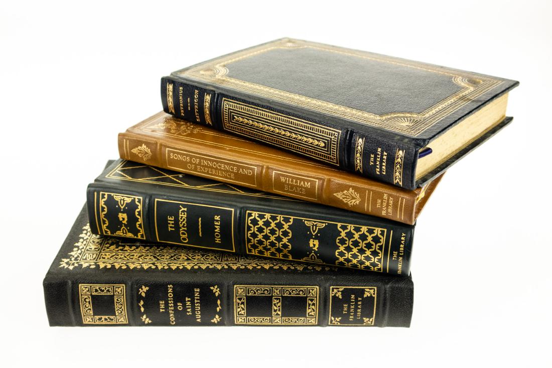4V Collectible Literature FRANKLIN LIBRARY DELUXE: 4V Collectible Literature FRANKLIN LIBRARY DELUXE LEATHER BINDINGS Limited Edition Gilt Illustrated Map Moire Endpapers Songs of Innocence William Blake Odyssey Homer Satyricon Petronius Confessions o