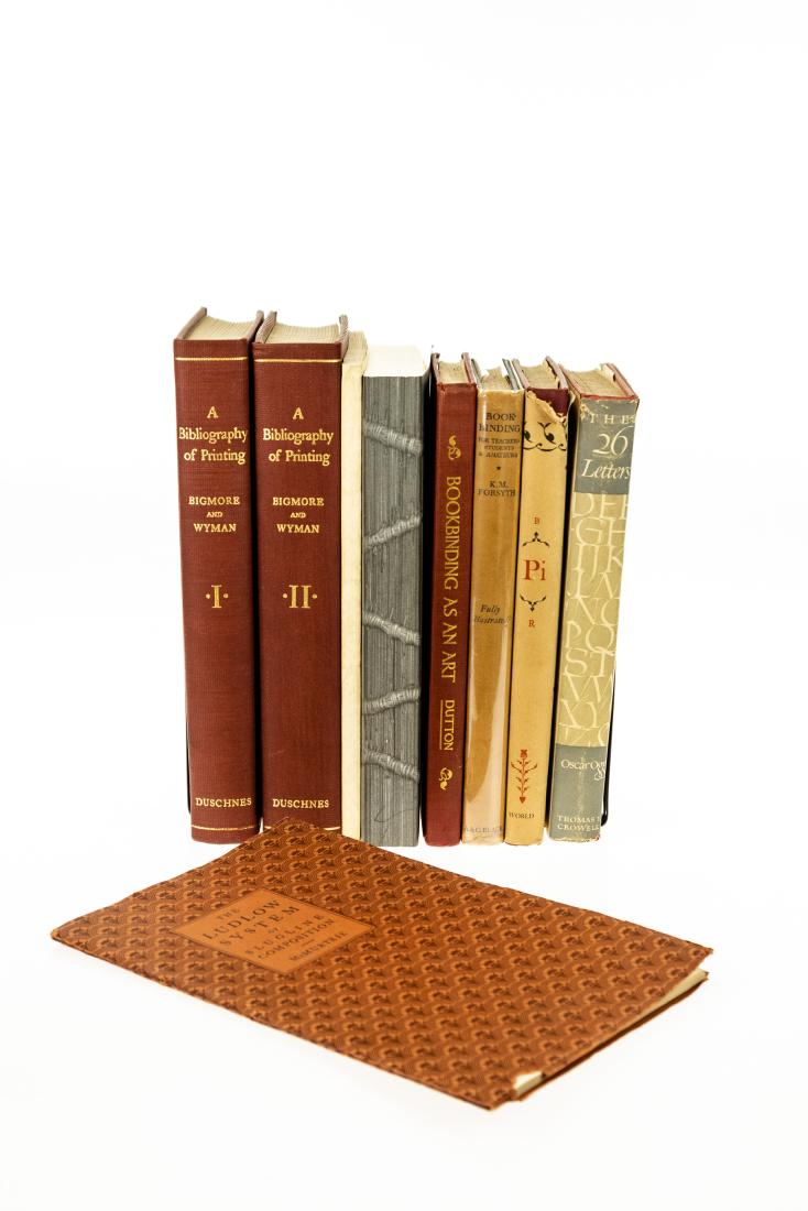 9V HISTORY OF BOOKBINDING & PRINTING Books-On-Books: 9V HISTORY OF BOOKBINDING & PRINTING Books-On-Books Bibliographic Vintage & Antique Author-Signed Typography Oscar Ogg Bruce Rogers Ludlow System Slugline Composition Frederick Conrad Bursch Illustrat