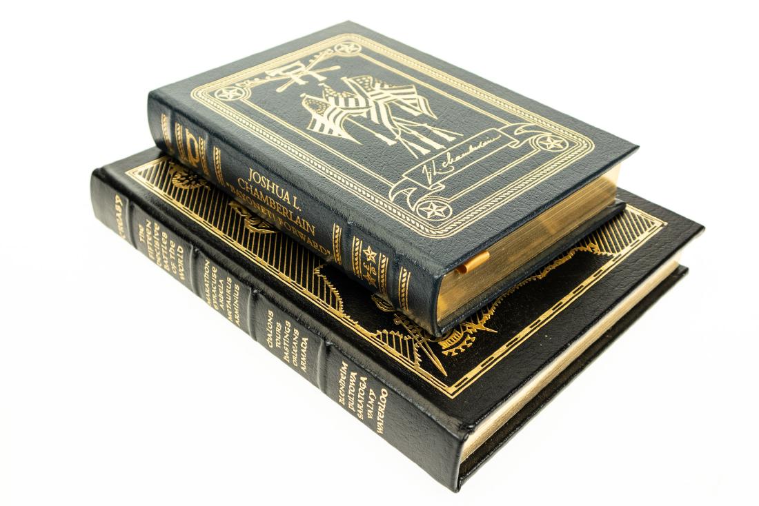2V EASTON PRESS FANCY LEATHER BINDINGS Gilt Military: 2V EASTON PRESS FANCY LEATHER BINDINGS Gilt Military History Civil War Reminiscences Joshua Lawrence Chamberlain Decisive World Battles Sir Edward S Creasy Maps Illustrated Notes Laid In Hanson W Bald