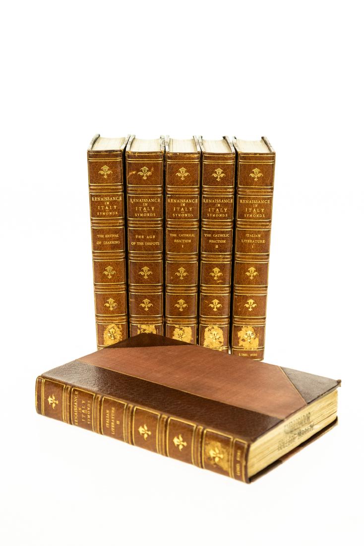 6V John Addington Symonds RENAISSANCE IN ITALY: 6V John Addington Symonds RENAISSANCE IN ITALY 1898-1901 Private Deluxe Fancy Leather Binding Gilt Italian History Literature Catholic Church Revival Of Learning Age Of Despots Title: Renaissance in I