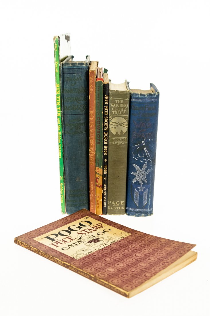 8V Vintage & Antique COLLECTIBLE ESTATE BOOKS Childrens: 9V Vintage & Antique COLLECTIBLE ESTATE BOOKS Childrens Literature Wars Cuba Folding Maps Illustrated POGO Comic Strip Philippines George Dewey Animals Rin Tin Tin Cowboys Picture Books Spain Decorati