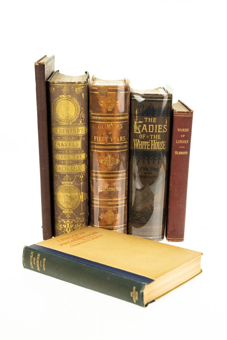 6V Collectible US History DECORATIVE ANTIQUE AMERICAN: 6V Collectible US History DECORATIVE ANTIQUE AMERICAN HISTORY Gilt Embossed Silver Illustrated Engravings Abraham Lincoln Charles T White Osborn H Oldroyd Signed By Charles R Skinner NY Representative