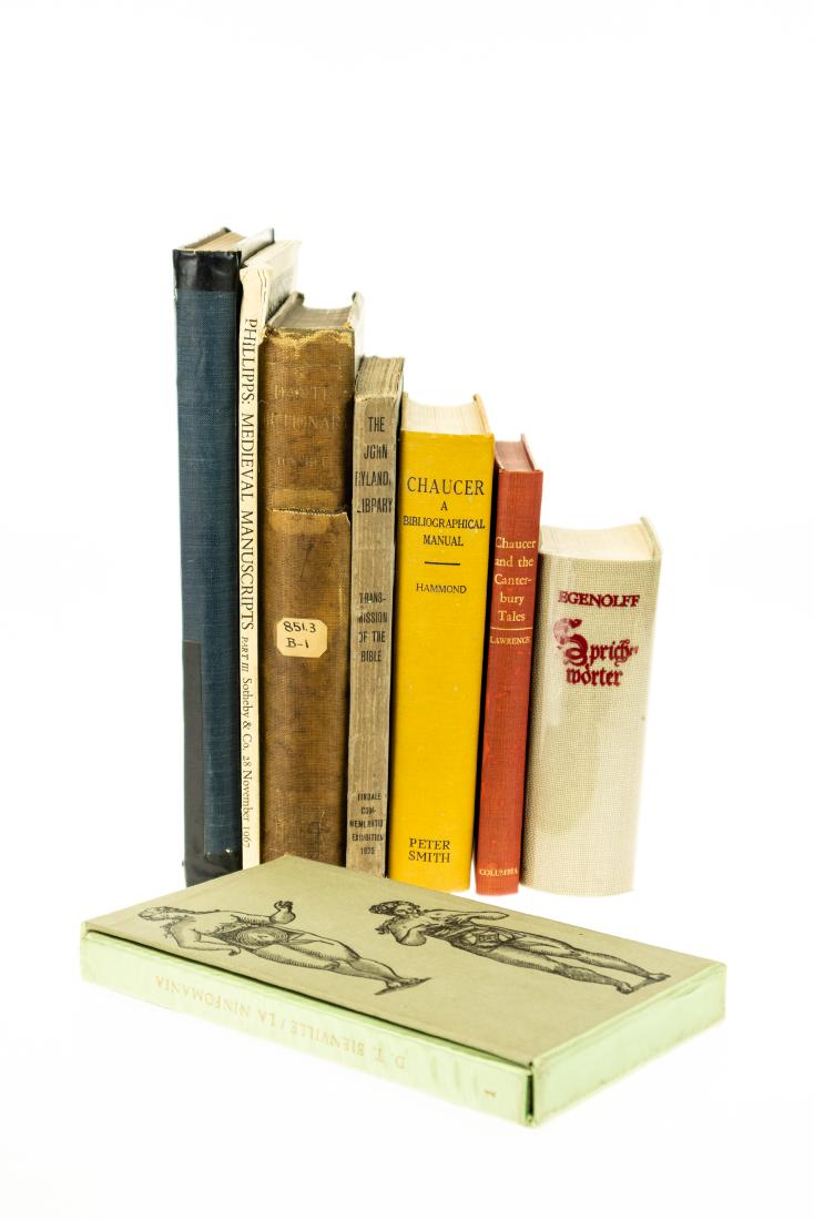 8V HISTORY OF EARLY BOOKS & MANUSCRIPTS Incunabula: 8V HISTORY OF EARLY BOOKS & MANUSCRIPTS Incunabula Facsimile Medieval Canterbury Tales Chaucer Sprichworter Christian Egenolff Bibliography Bible John Rylands Library Sothebys Catalogue Cervantes Quix