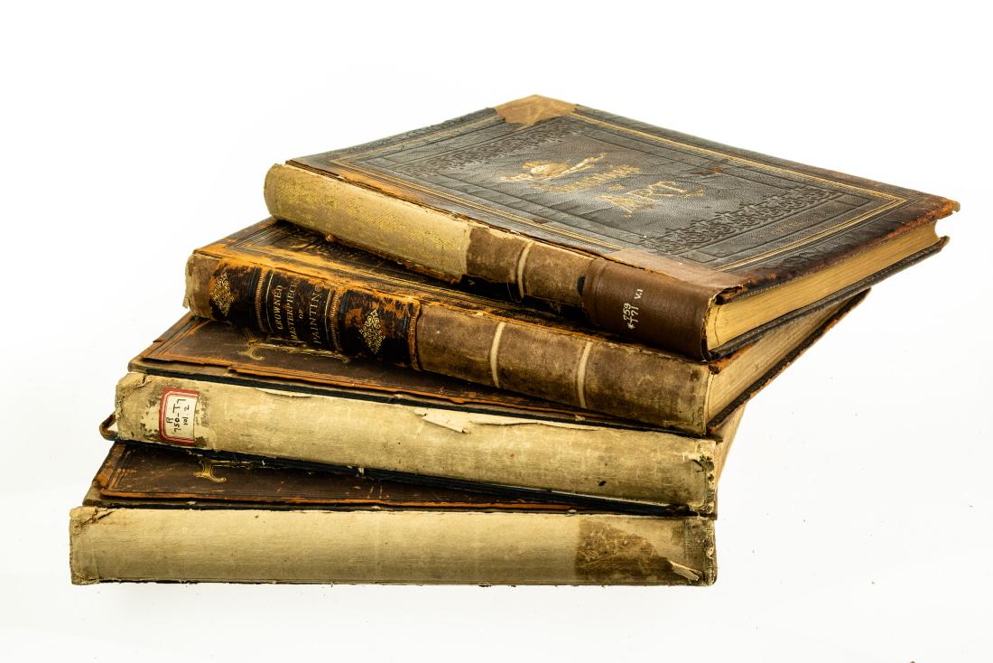 4V Elephant Folios ANTIQUE LEATHERBOUND ART FOLIOS Gilt: 4V Elephant Folios ANTIQUE LEATHERBOUND ART FOLIOS Gilt Photogravures Illustrated Plates Treasures Of Art From Paintings Of The Masters J W Cathcart Louis E Levy Walter Rowlands 1889 One Hundred Crown