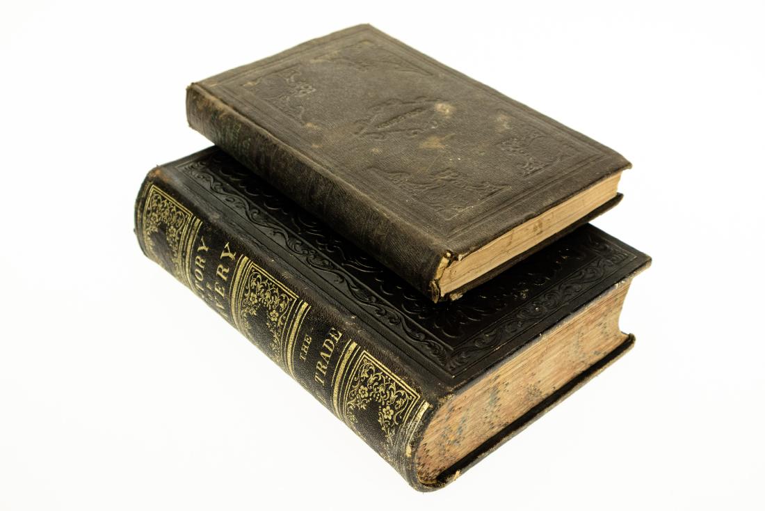 2V ANTIQUE AMERICAN SLAVE HISTORY Decorative: 2V ANTIQUE AMERICAN SLAVE HISTORY Decorative Leatherbound Gilt Marbled Paper Statistics US Population Social Condition Cities Towns Counties JDB DeBow Map Tables Slave Trade Ancient Modern Greece Rome