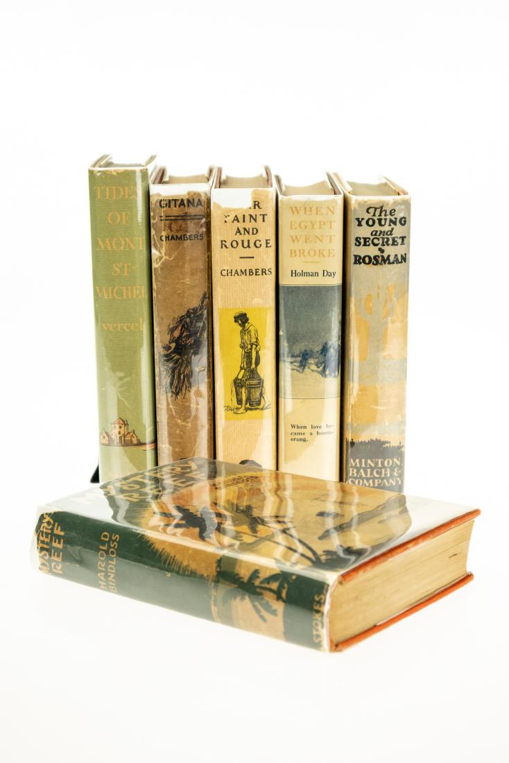 6V COLLECTIBLE ANTIQUE FICTION IN DUST JACKETS First: 6V COLLECTIBLE ANTIQUE FICTION IN DUST JACKETS First And Early Printings First American Edition Pictorial Jackets Gitana War Paint And Rough Robert W Chambers Mystery Reef Harold Bindloss Young And Se