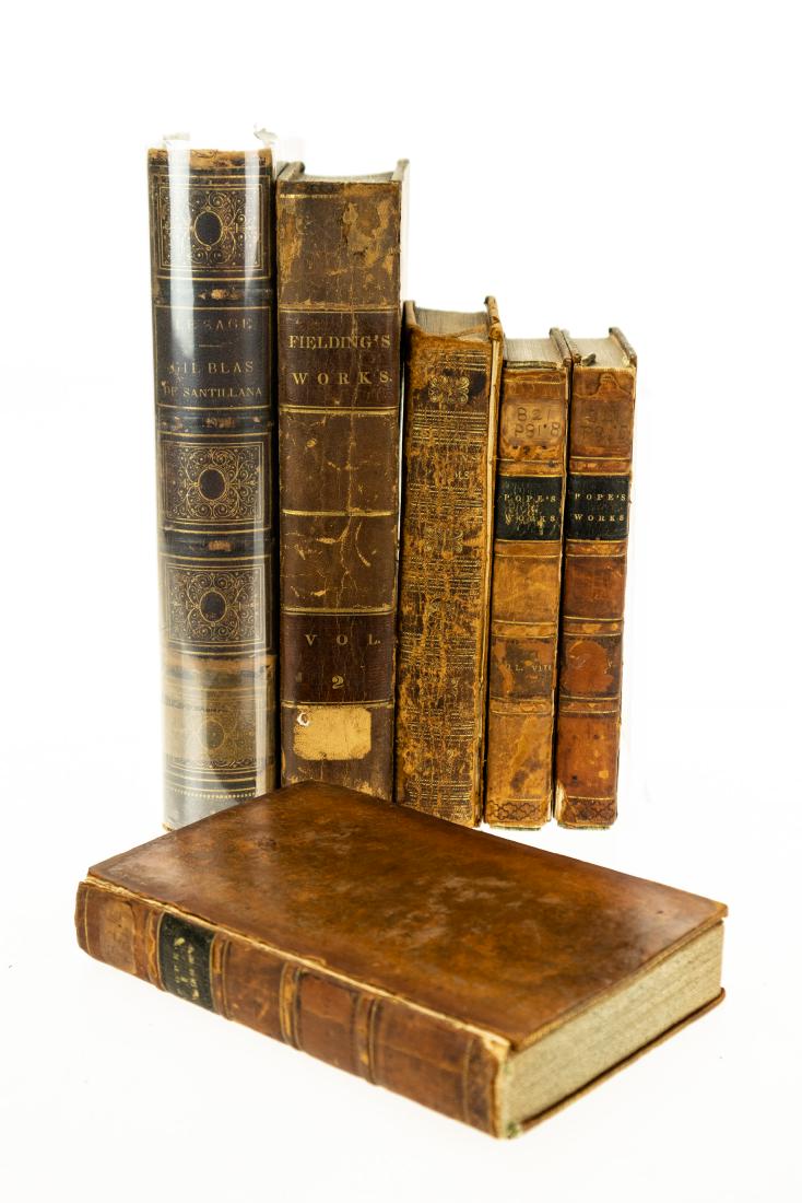 6V Collectible Books ANTIQUE LEATHERBOUND LITERATURE: 6V Collectible Books ANTIQUE LEATHERBOUND LITERATURE Gilt Tooling and Lettering The Poems of Ossian James MacPherson Wood Engravings by Anderson 1810 Works of Alexander Pope Verse Prose Dr Johnson 181