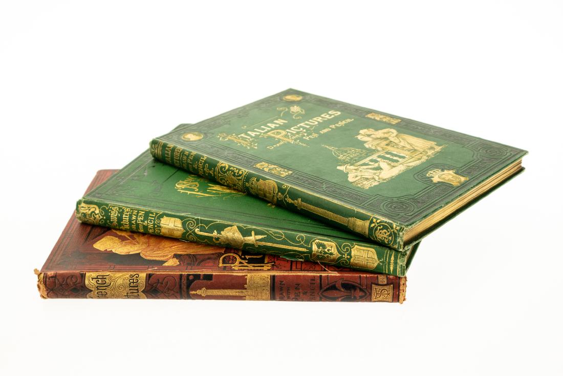 3V Collectible Books DECORATIVE ANTIQUE VICTORIAN GILT: 3V Collectible Books DECORATIVE ANTIQUE VICTORIAN GILT BINDINGS Full-Edge Gilt Tissue-Guarded Frontispiece Illustrated Plates Swiss French Italian Pictures Drawn with Pen and Pencil Rev Samuel G Green