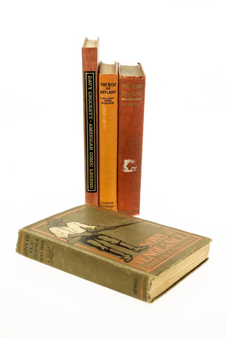 4V Collectible Books ANTIQUE HISTORY OF AMERICAN WEST: 4V Collectible Books ANTIQUE HISTORY OF AMERICAN WEST Fiction First Edition Decorative Gilt Illustrated The Road to Glory E Alexander Powell The Box of Daylight William Hurd Hillyer Drawings by Erick 