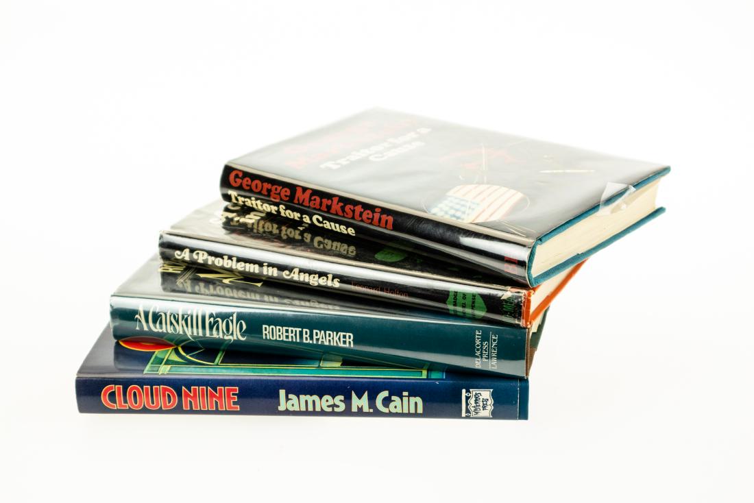 4V Collectible Fiction VINTAGE FIRST EDITION MYSTERIES: 4V Collectible Fiction VINTAGE FIRST EDITION MYSTERIES IN DUST JACKETS Author-Signed Inscribed First Printing A Problem in Angels Father Bredder Mystery Novel Leonard Holton Cloud Nine James M Cain Th