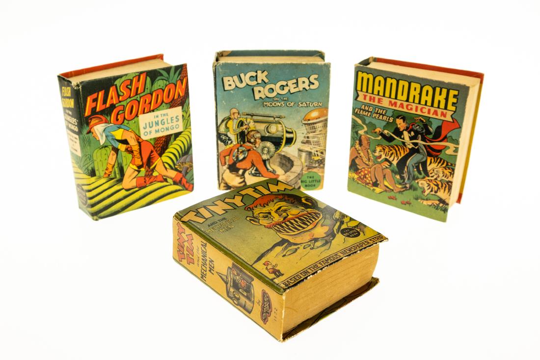 4V Collectible Literature VINTAGE AND ANTIQUE BETTER: 4V Collectible Literature VINTAGE AND ANTIQUE BETTER BIG LITTLE BOOKS Science Fiction Fantasy Magic Tiny Tim and the Mechanical Men Rare Newspaper Strip Mandrake the Magician Flame Pearls Flash Gordon