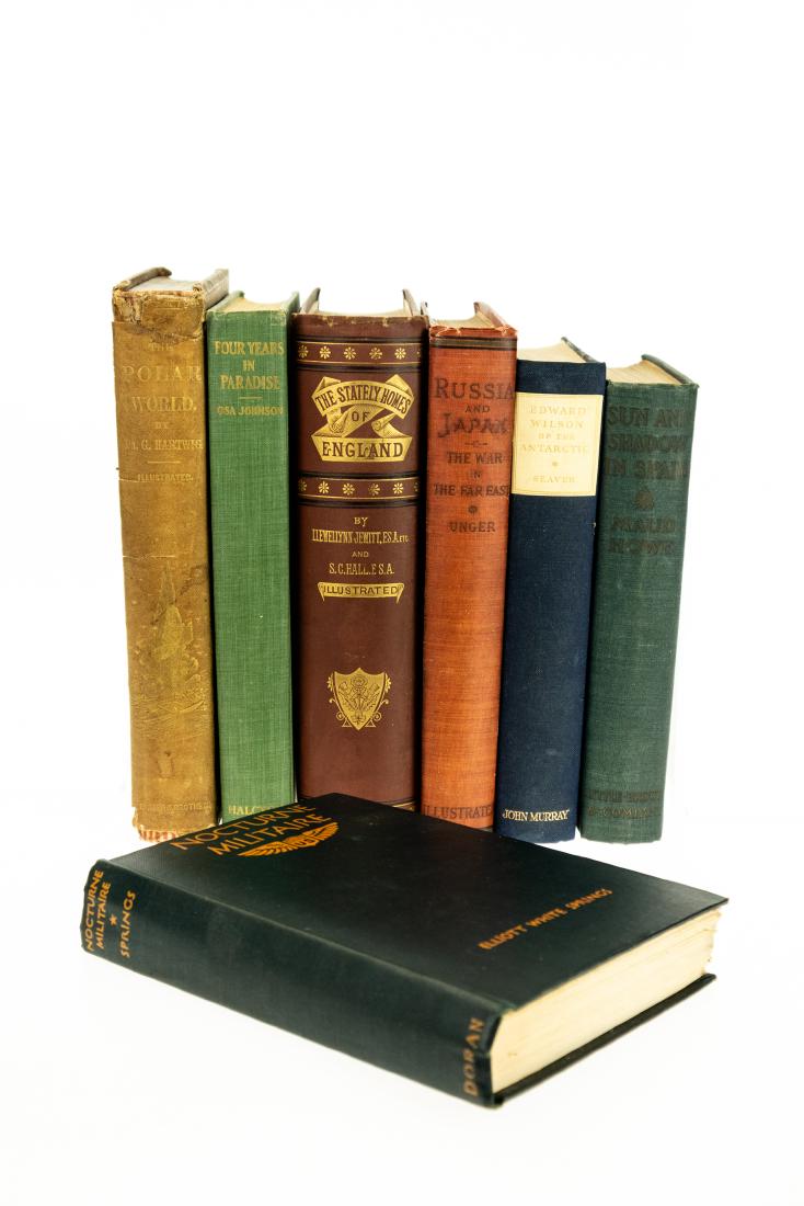 7V Collectible History DECORATIVE ANTIQUE HISTORY First: 7V Collectible History DECORATIVE ANTIQUE HISTORY First Edition Travel Exploration War Victorian Gilt Sun and Shadow in Spain Maud Howe Nocturne Militaire Elliott White Sprints Clayton Knight Edward W