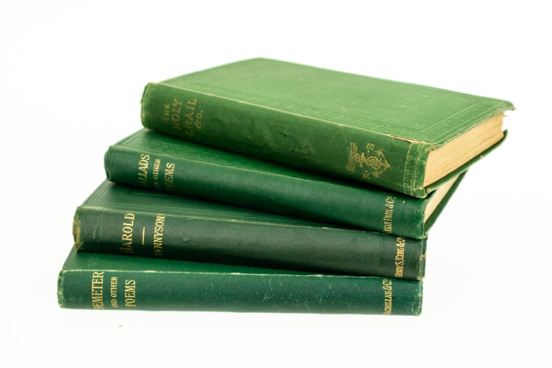 4V Alfred Lord Tennyson DECORATIVE ANTIQUE TENNYSON: 4V Alfred Lord Tennyson DECORATIVE ANTIQUE TENNYSON Gilt Demeter and Other Poems Ballads and Other Poems The Holy Grail and Other Poems Harold A Drama First Edition Poet Laureate Great Britain English
