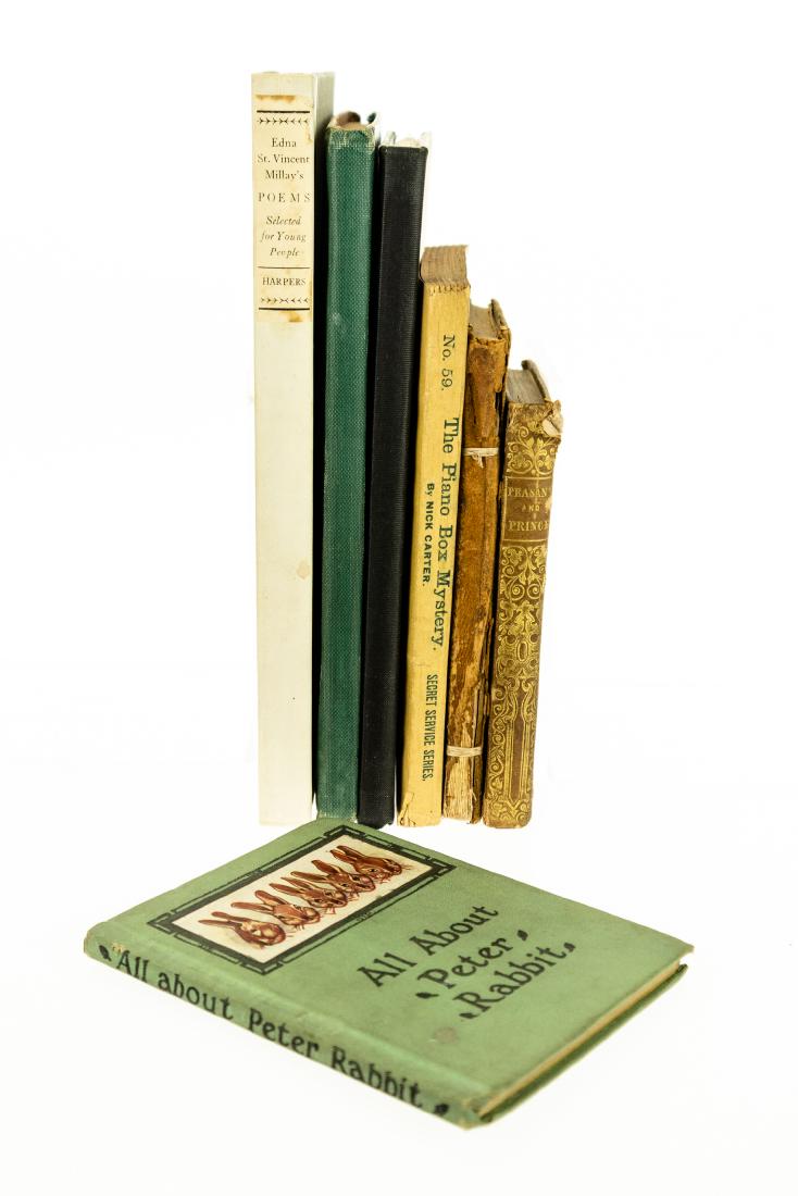 7V COLLECTIBLE VINTAGE AND ANTIQUE CHILDRENS Limited: 7V COLLECTIBLE VINTAGE AND ANTIQUE CHILDRENS Limited Edition Scarce Cazenovia Imprint Decorative Gilt Illustrated Beatrix Potter All About Peter Rabbit Charles W Sanders Sanders Spelling Book Margaret