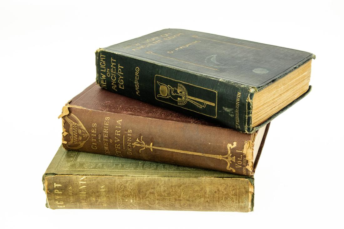 3V Collectible History DECORATIVE ANTIQUE EGYPTOLOGY: 3V Collectible History DECORATIVE ANTIQUE EGYPTOLOGY Gilt Maspero New Light on Ancient Egypt George Dennis Cities and Cemeteries of Etruria Illustrated Plates Fold-Out Maps Monuments of Egypt Francis 