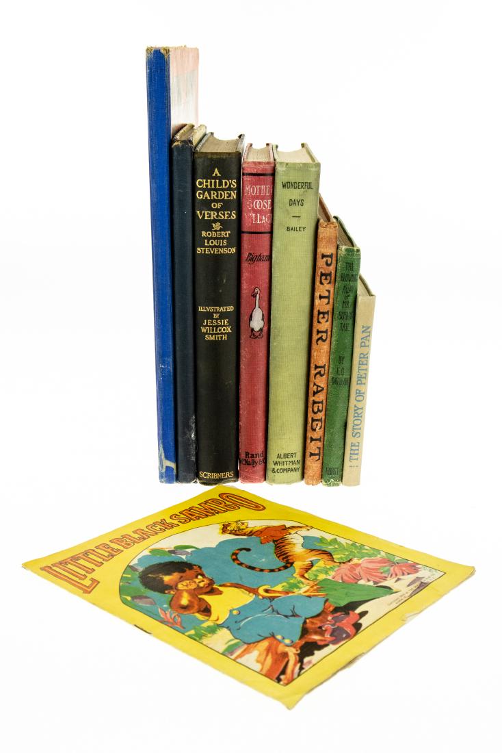 9V DECORATIVE ANTIQUE CHILDRENS Story Peter Pan Little: 9V DECORATIVE ANTIQUE CHILDRENS Story Peter Pan Little People Scarce Peter Rabbit Beatrix Potter Little Black Sambo Blowing Away of Mr Bushy Tail Edith B Davidson Clara E Atwood Stories of Mother Goos