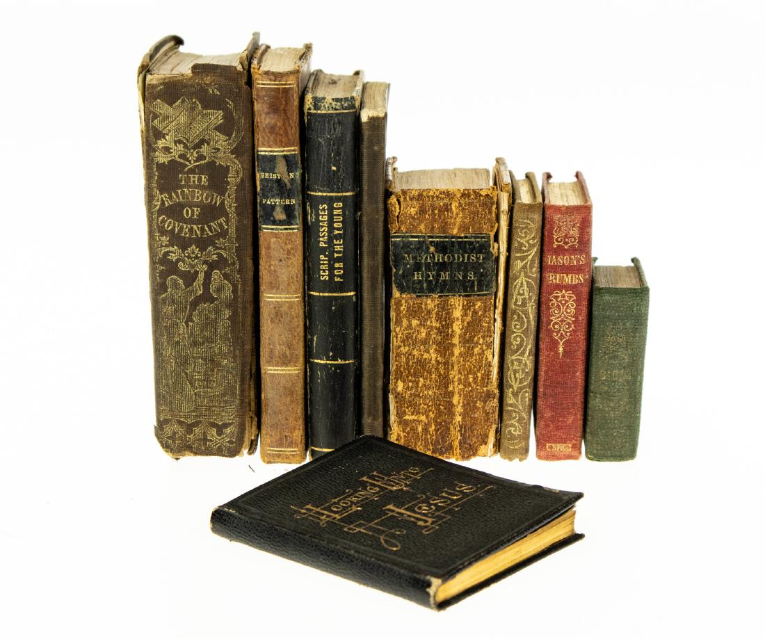 9V Collectible Religion ANTIQUE THEOLOGY Decorative: 9V Collectible Religion ANTIQUE THEOLOGY Decorative Gilt Marbled Paper Miniature Rainbow of the Covenant James Smith Passages of Scripture Young Persons Rev Wm Brown Christians Pattern Imitation of Ch