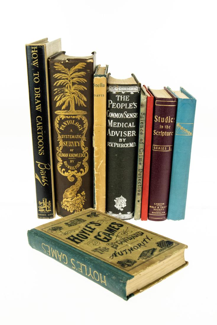 9V COLLECTIBLE VINTAGE AND ANTIQUE ESTATE BOOKS Hoyle: 9V COLLECTIBLE VINTAGE AND ANTIQUE ESTATE BOOKS Hoyle Ping Pong Crime Watch Tower Decorative Gilt Books-On-Books Cartoons Scarce Socha Standard Hoyle Creation J F Rutherford Scriptures Cornelius G Sch