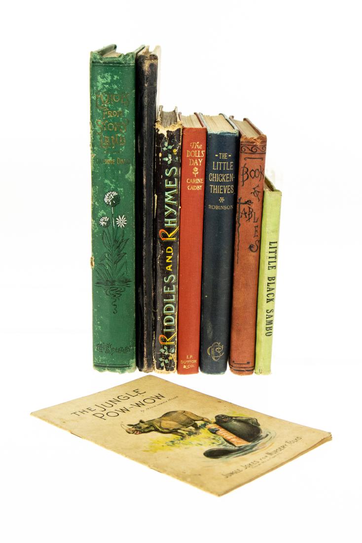 8V DECORATIVE ANTIQUE CHILDRENS Victorian Gilt Bindings: 8V DECORATIVE ANTIQUE CHILDRENS Victorian Gilt Bindings Very Rare Illustrated Color Plates Little Black Sambo Helen Bannerman Dolls Day Carine Cadby Photographs Jungle Pow-Wow Jokes Jessie Imbrie Mill