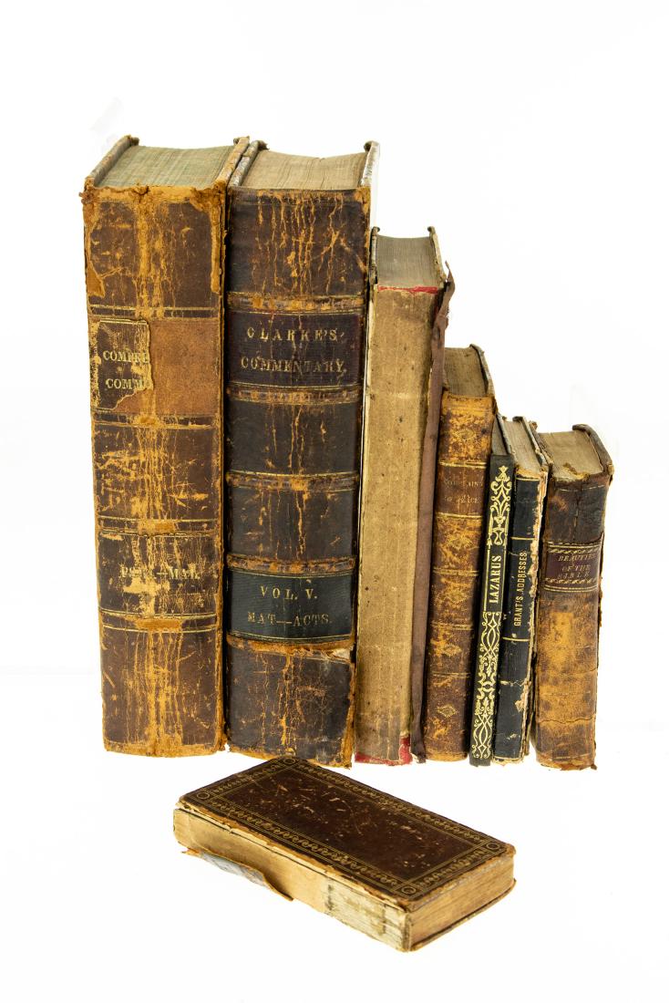 8V ANTIQUE PHILOSOPHY AND THEOLOGY Leatherbound Gilt: 8V ANTIQUE PHILOSOPHY AND THEOLOGY Leatherbound Gilt Marbled Paper Engraved Illustrations Fold-Out Map Conduct of the Understanding John Locke Essays Francis Bacon Beauties of the Bible Ezra Sampson R