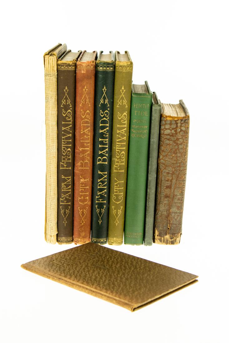 9V DECORATIVE ANTIQUE POETRY Victorian Gilt One-Hoss: 9V DECORATIVE ANTIQUE POETRY Victorian Gilt One-Hoss Shay Oliver W Holmes Lays of Ancient Rome Ivry Armada Lord Macaulay Iridescent Animal Patterned Covers Nothing to Wear Episode City Life Harpers We