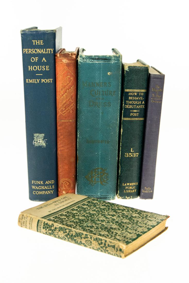 6V DECORATIVE ANTIQUE ETIQUETTE AND DOMESTICITY Scarce: 6V DECORATIVE ANTIQUE ETIQUETTE AND DOMESTICITY Scarce Rare First Edition Personality of a House Blue Book Home Design Emily Post Well‾Bred Girl in Society Mrs Burton Harrison Etiquette of To
