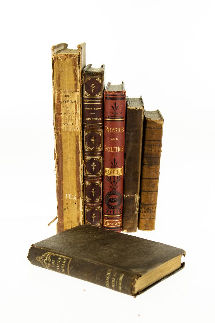 6V ANTIQUE PHILOSOPHY Decorative Gilt Leatherbound: 6V ANTIQUE PHILOSOPHY Decorative Gilt Leatherbound Fancy Leather Moral Feelings Intellectual Powers Truth John Abercrombie Political Economy of Art John Ruskin Physics and Politics Walter Bagehot Opin