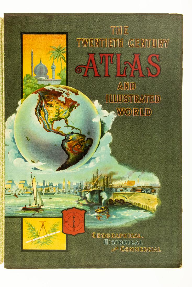J Martin Miller THE TWENTIETH CENTURY ATLAS COMMERCIAL: J Martin Miller THE TWENTIETH CENTURY ATLAS COMMERCIAL GEOGRAPHICAL HISTORICAL WORLD 1899 Decorative Elephant Folio Color Maps Illustrated Salesman′s Sample Dummy United States South America