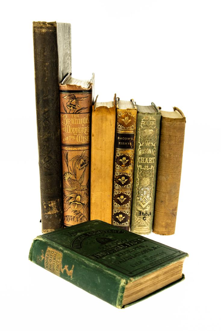 7V DECORATIVE ANTIQUE ESTATE BOOKS Victorian Gilt: 7V DECORATIVE ANTIQUE ESTATE BOOKS Victorian Gilt Leatherbound Gustave Dore Bible Gallery True Masonic Chart R W Jeremy L Cross Universal Assistant Mechanic R Moore Woman Diseases Medical Edward H Dix