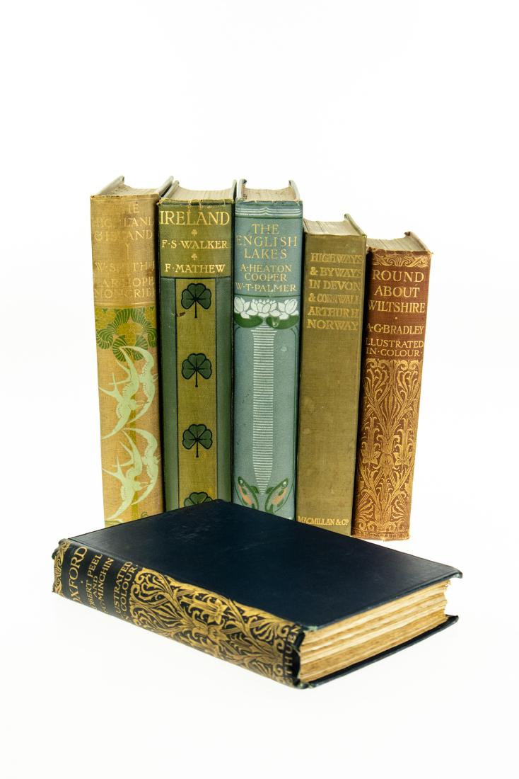 6V DECORATIVE ANTIQUE BRITISH TRAVEL Victorian Gilt: 6V DECORATIVE ANTIQUE BRITISH TRAVEL Victorian Gilt Illustrated Wiltshire A G Bradley Oxford Robert Peel H C Minchin English Lakes A Heaton Cooper WM T Palmer Highways Byways Devon Cornwall Arthur H N