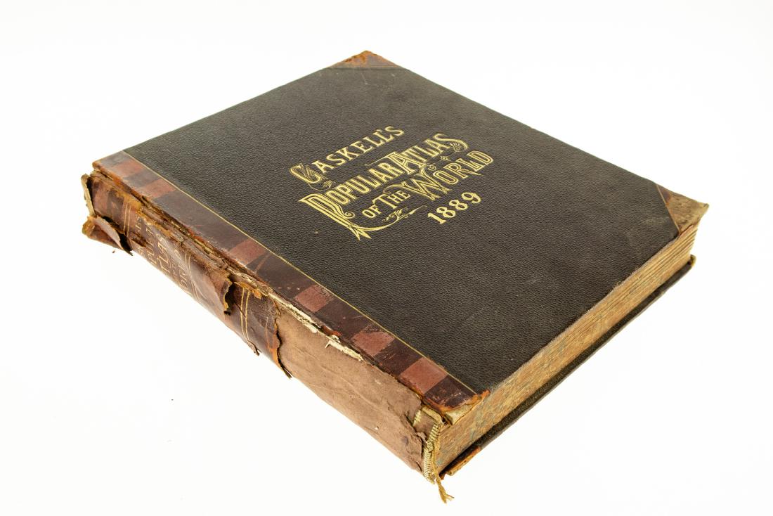 C A Gaskell and Loomis T Palmer GASKELL′S NEW: C A Gaskell and Loomis T Palmer GASKELL′S NEW AND COMPLETE FAMILY ATLAS OF THE WORLD 1889 Antique Folio Color Maps Engraved Illustrated Reference Charts Tables History Finance Commerce Agric