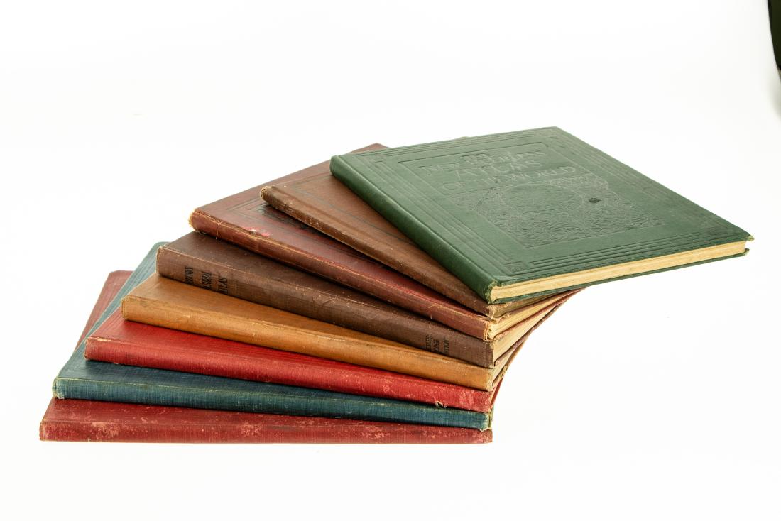 8V ANTIQUE FOLIO ATLASES Color Maps Cartography: 8V ANTIQUE FOLIO ATLASES Color Maps Cartography Geography US States Counties Countries World Photographs Illustrated Rand McNally Hammonds Peerless Justin Roddy Leslie‐Judge Pictorial Atlas 