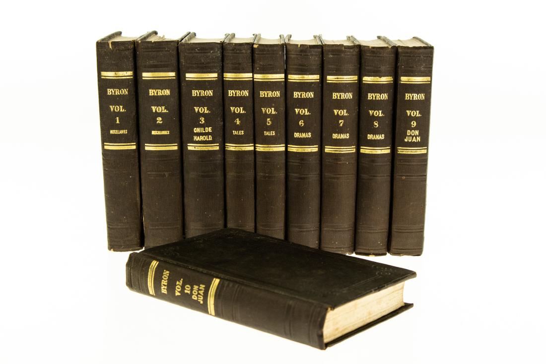 10V Lord Byron THE POETICAL WORKS OF LORD BYRON 1839: 10V Lord Byron THE POETICAL WORKS OF LORD BYRON 1839 Complete Set Decorative Gilt Uniformly Bound Miscellanies Childe Harold′s Pilgrimage Tales Dramas Don Juan English Poet Peer Politician N