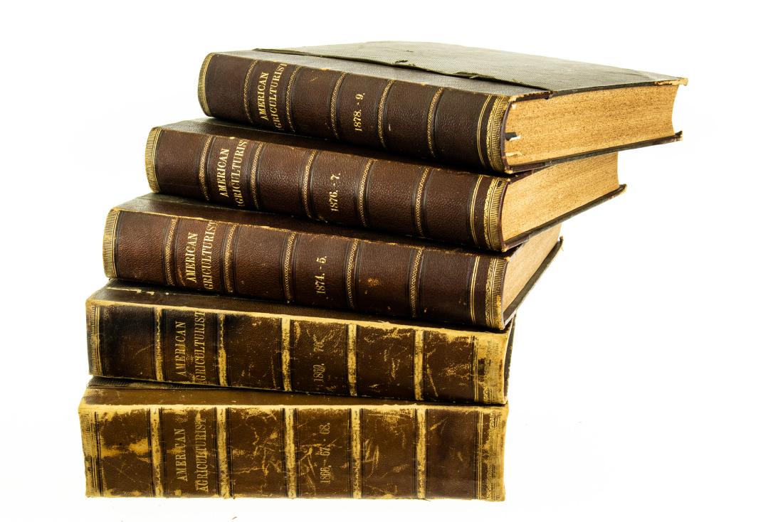 5V Bound Issues AMERICAN AGRICULTURIST Antique Gilt: 5V Bound Issues AMERICAN AGRICULTURIST Antique Gilt Illustrated Animals Vegetables Fruit Advertising Farming Flowers Trees Milk Domestic Life Book Details: This lot contains five bound issues bound in